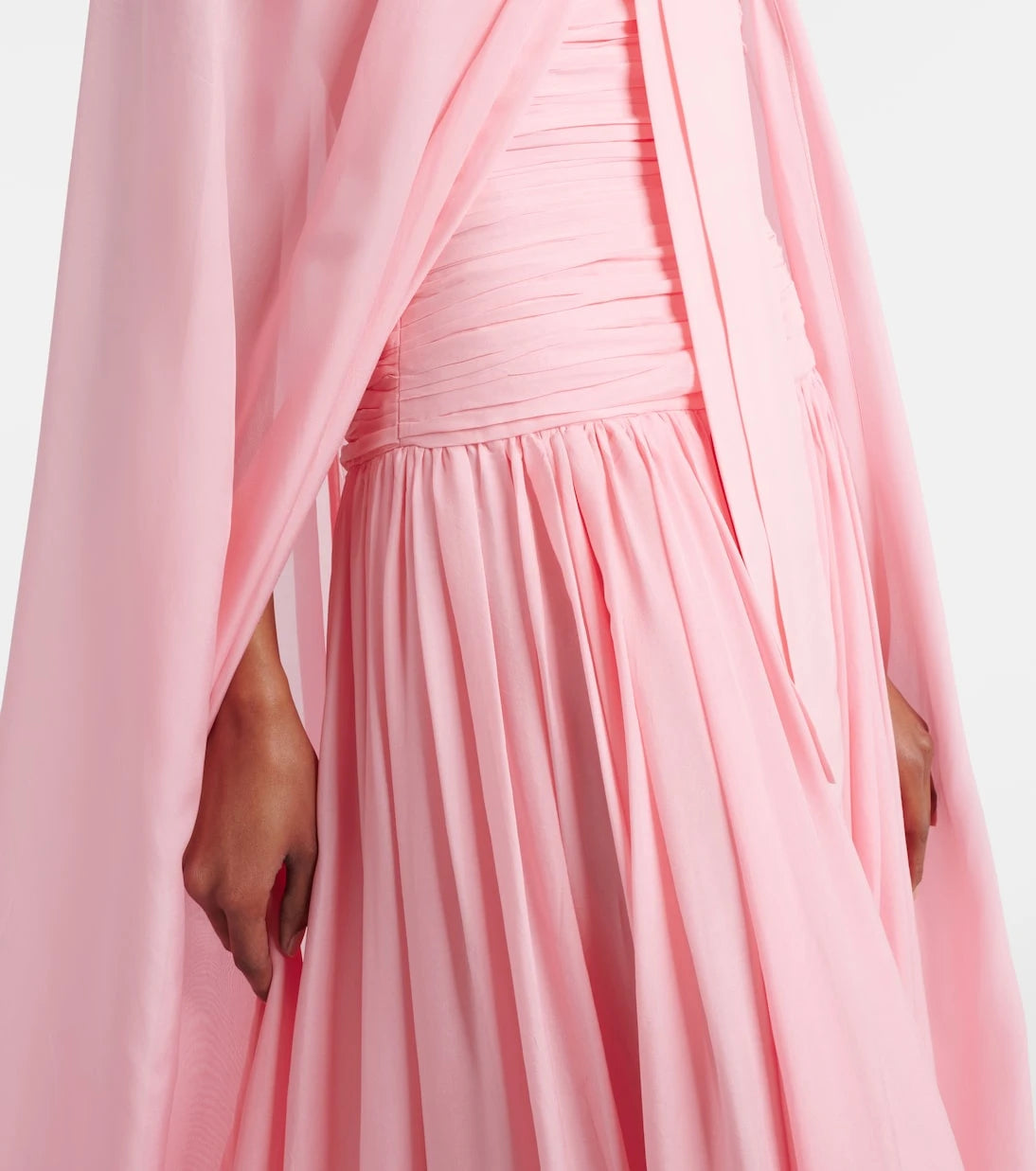 Là Fuori - Petal Pink draped caped gown