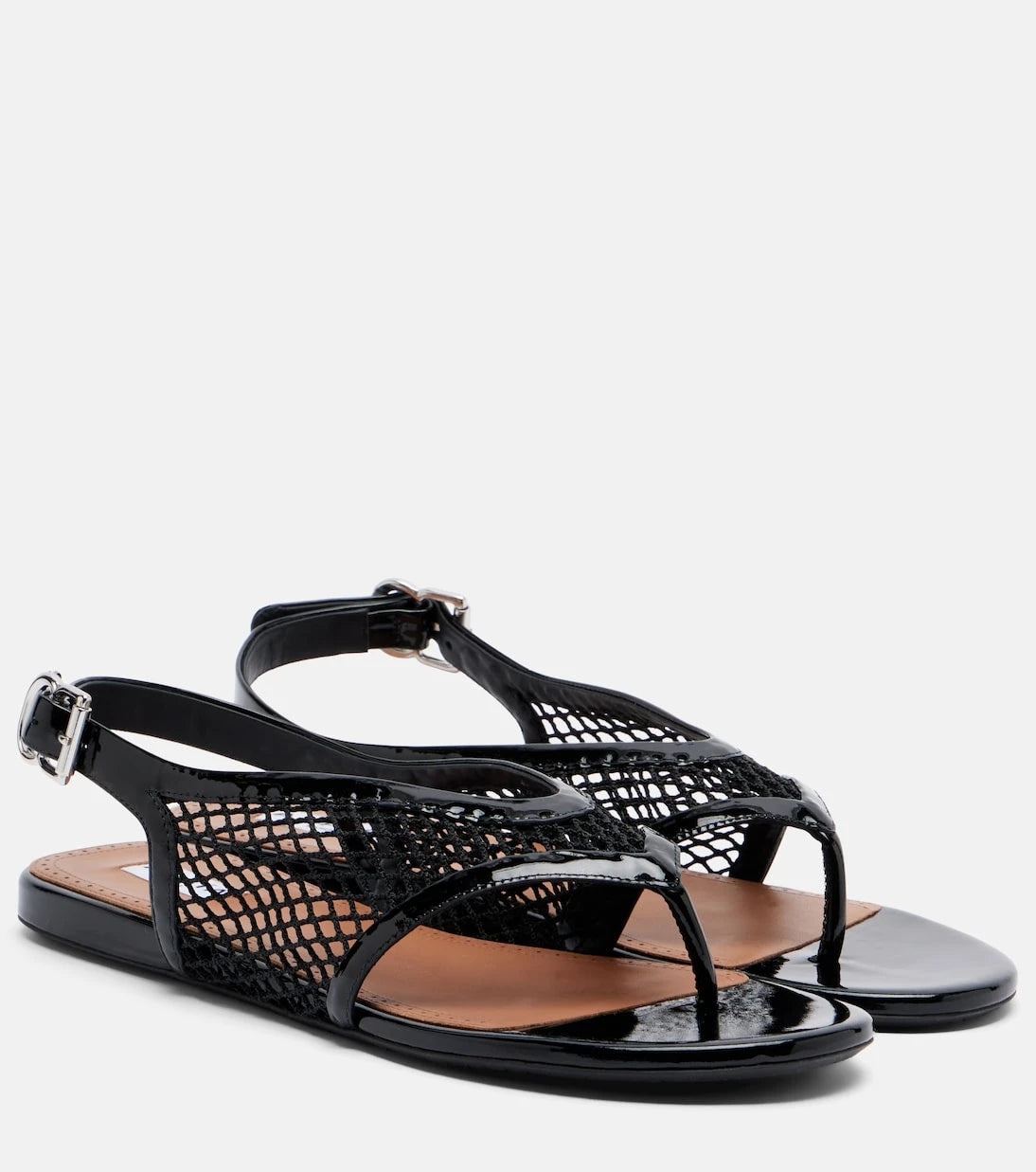 Alaïa - Fishnet leather-trimmed thong sandals