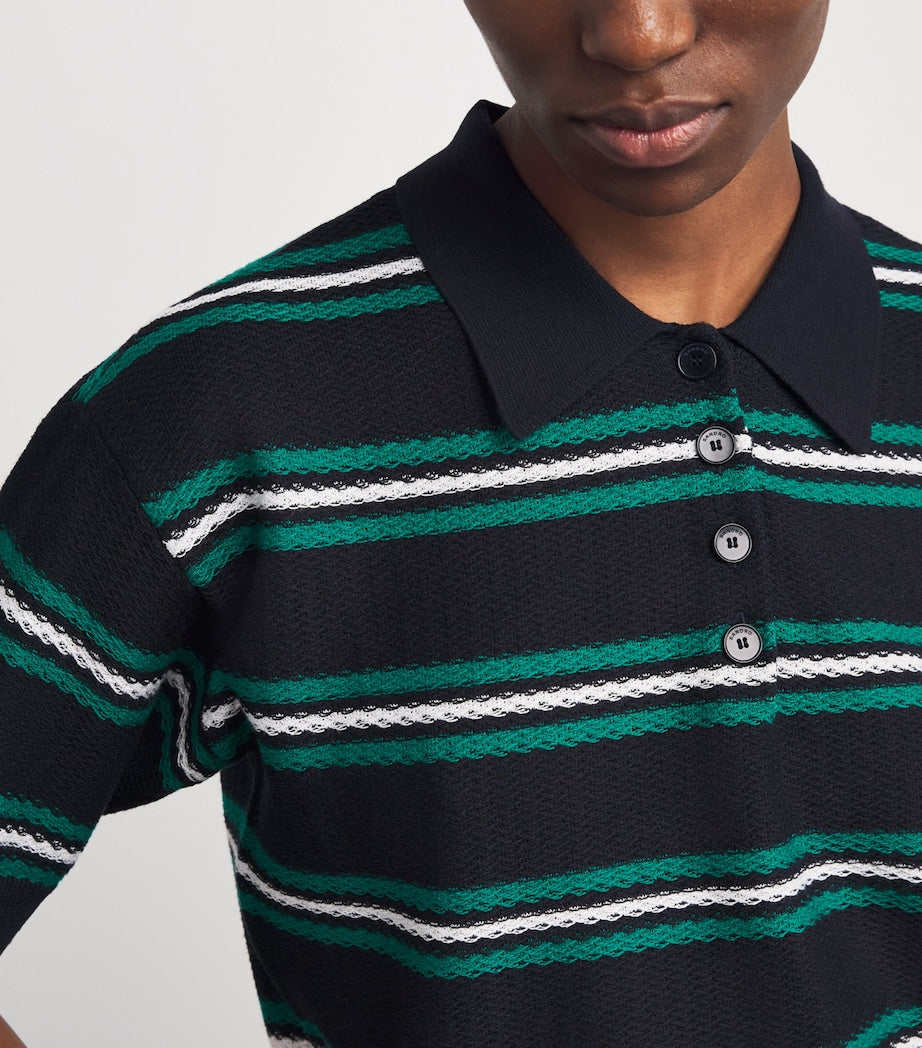 Sandro Paris Blue Striped Cropped Polo Sweater