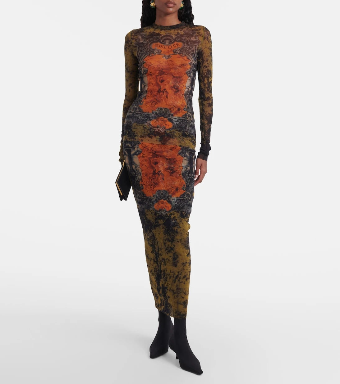 Jean Paul Gaultier - Médaillon printed mesh midi skirt