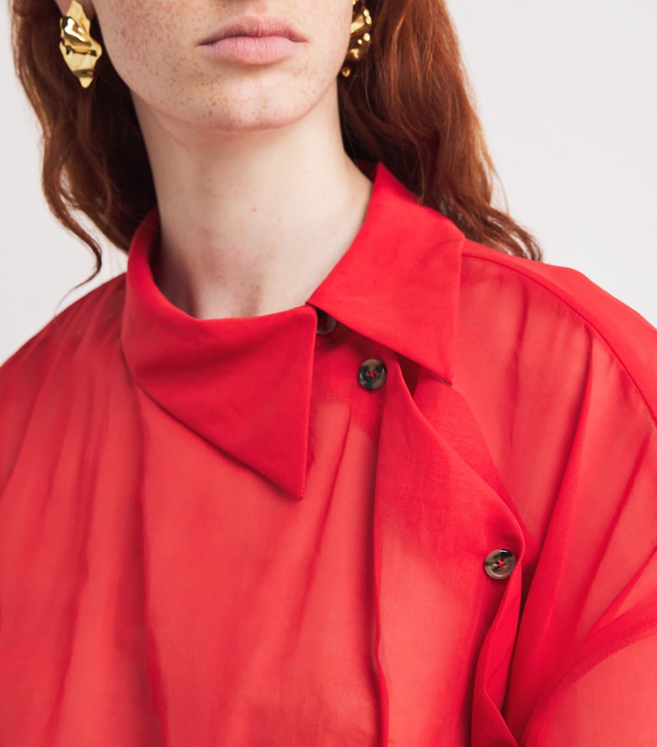 A.W.A.K.E. Mode Red Silk Organza Shirt Midi Dress
