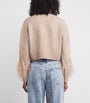 Cinq A Sept Beige Feather-Trim Bria Cardigan