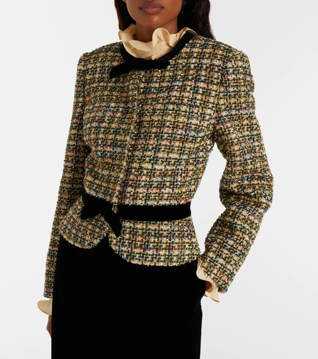 Valentino - Velvet-trimmed lamé tweed jacket
