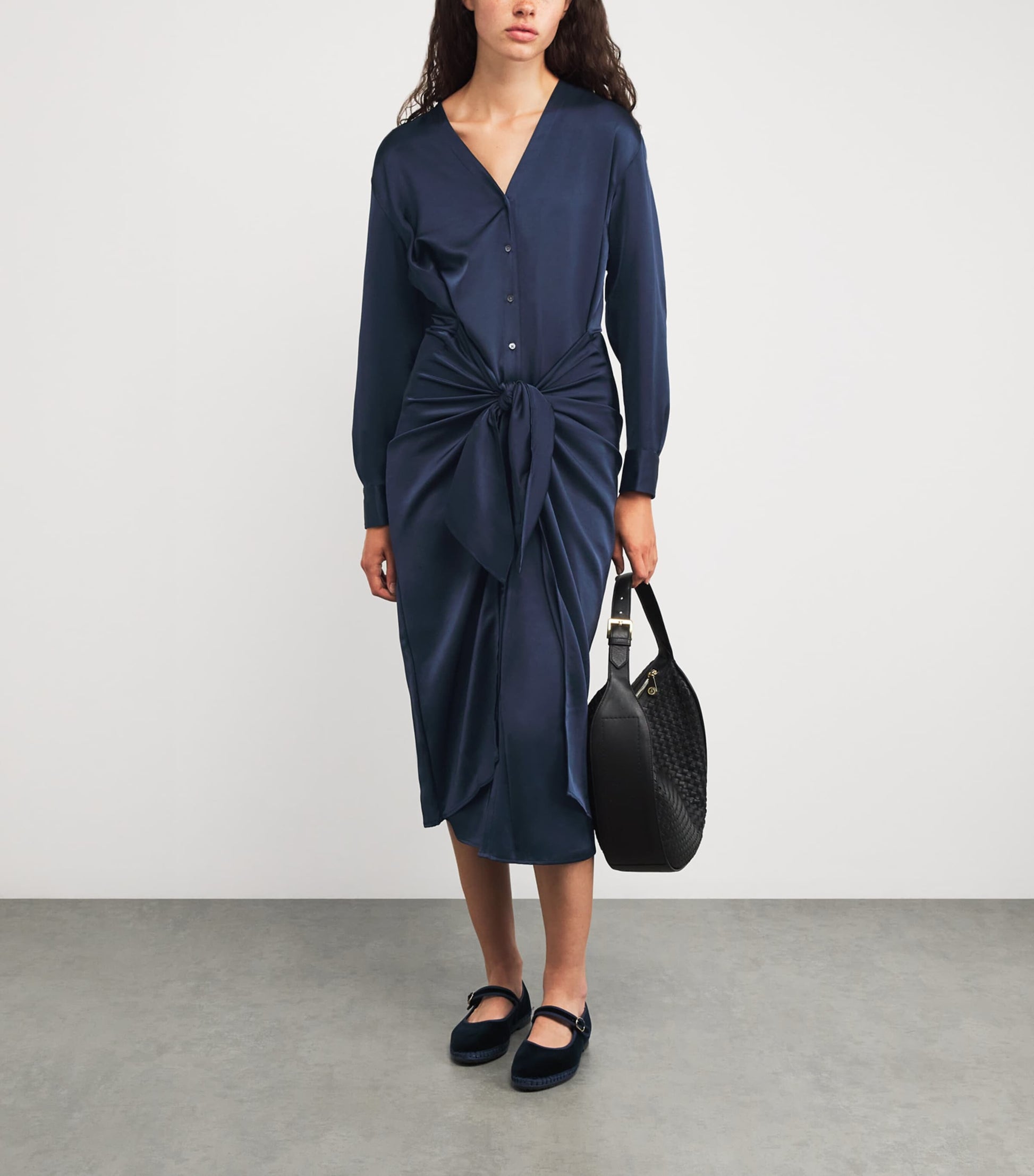 Polo Ralph Lauren Blue Satin Midi Shirt Dress