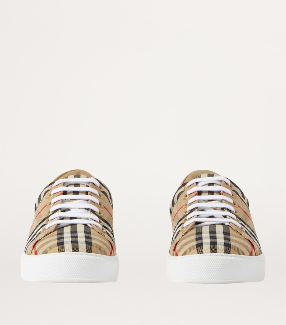 Beige Cotton Check Sneakers