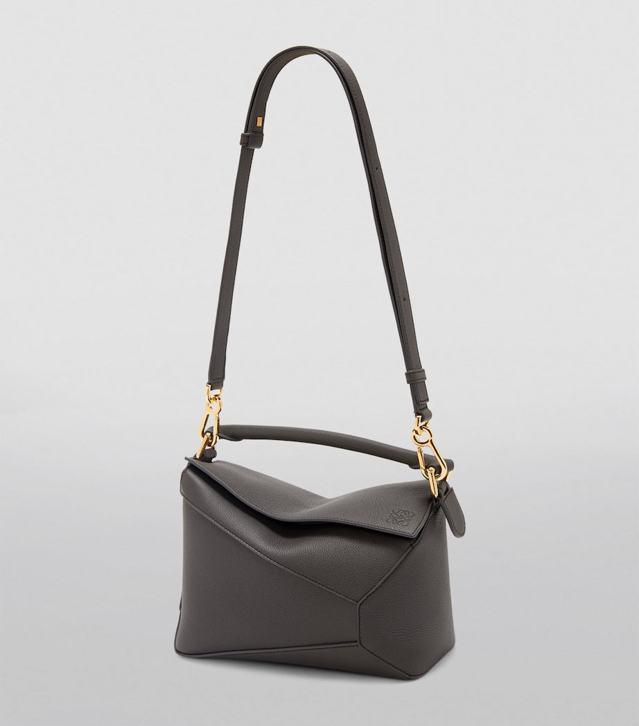 LOEWE Grey Small Leather Puzzle Edge Top-Handle Bag