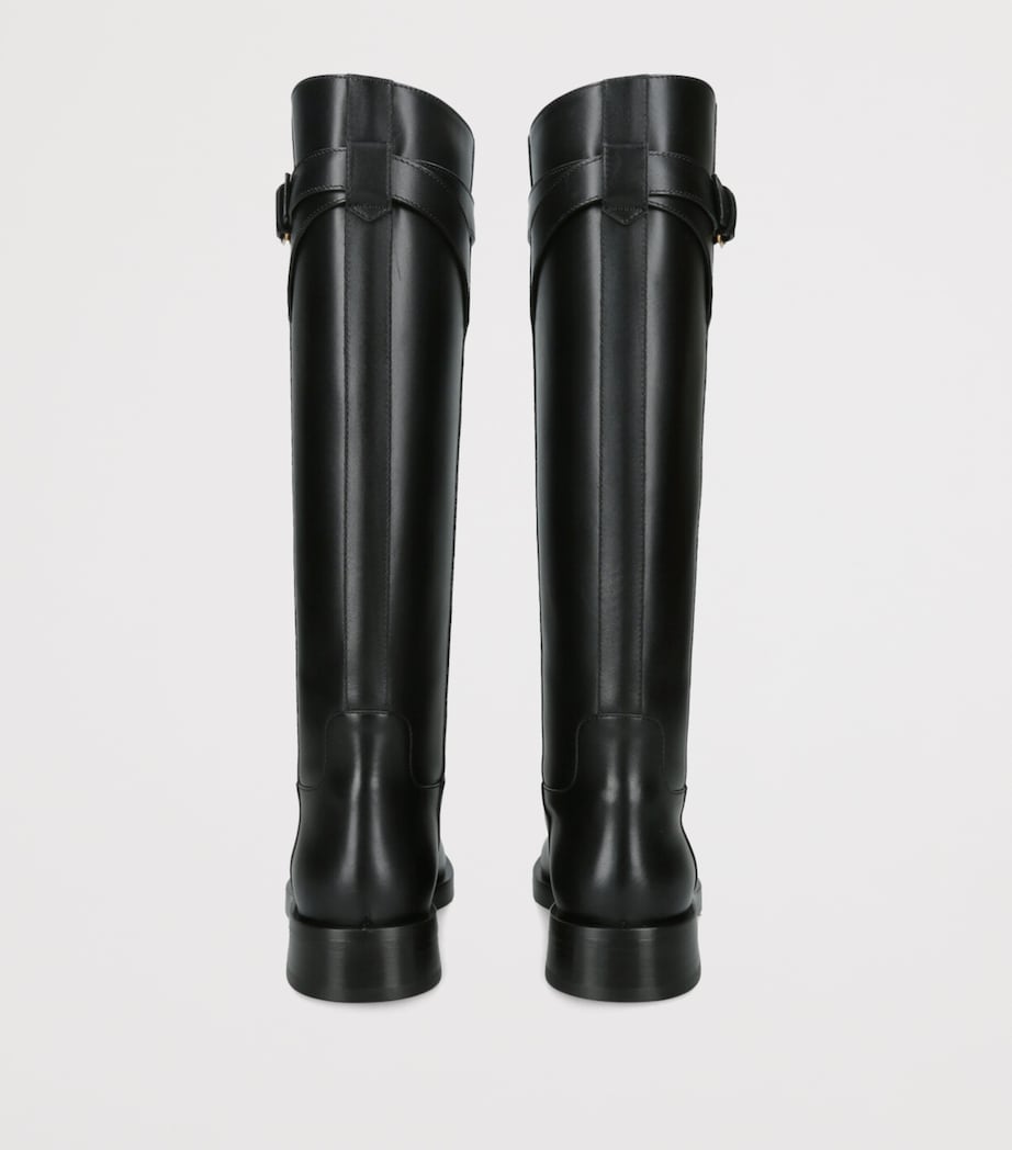 Valentino Garavani Black Leather Signature VLogo Riding Boots 30