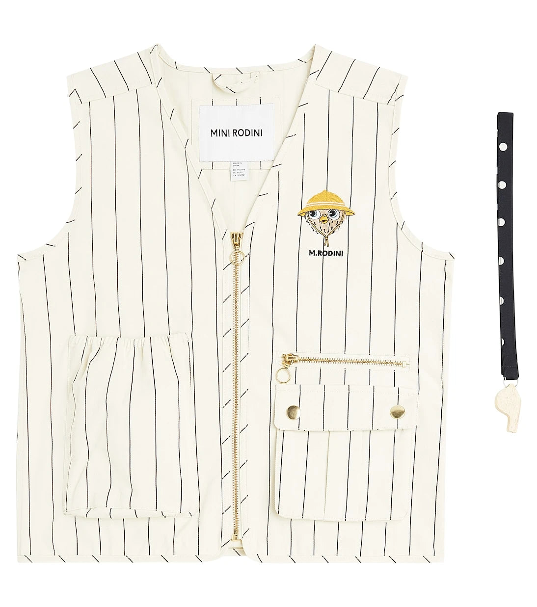 Mini Rodini - Owl embroidered pinstripe vest and whistle set