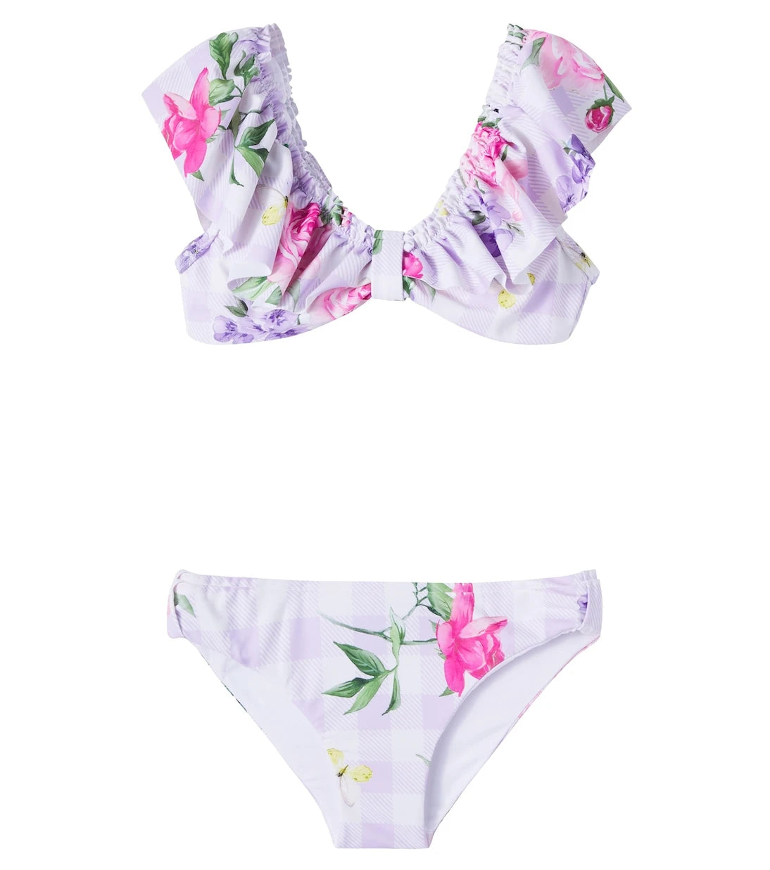 Monnalisa - Floral gingham ruffled bikini