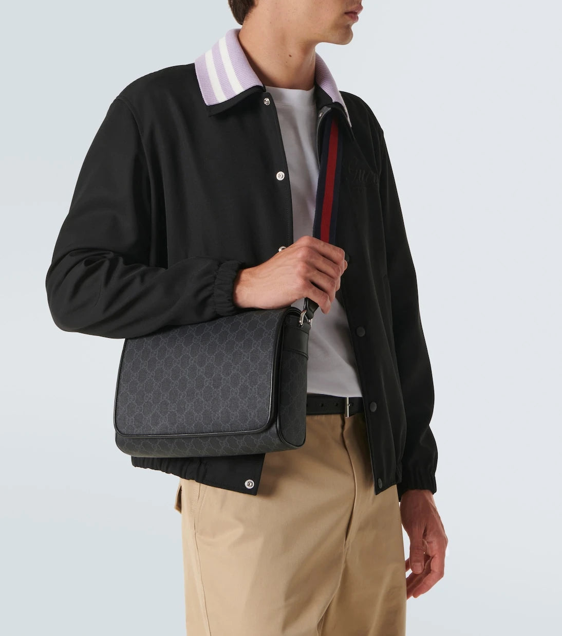 Gucci - Leather-trimmed GG canvas crossbody bag