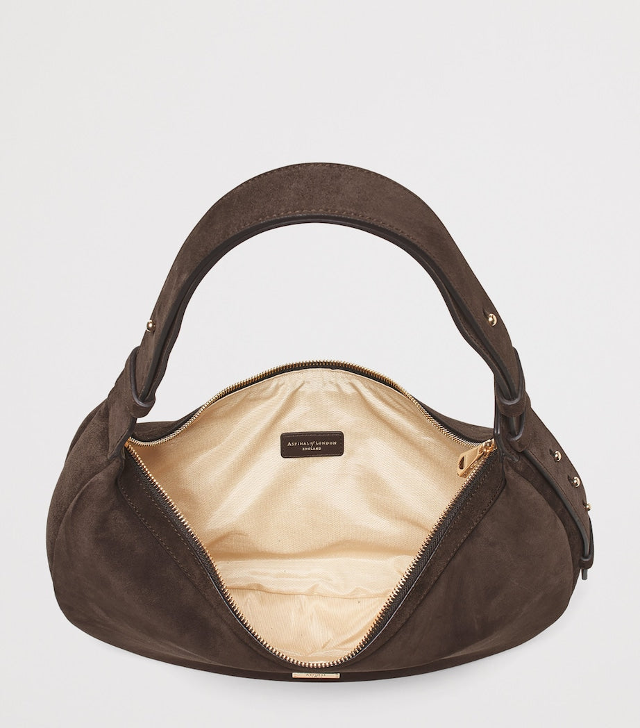 Aspinal Of London Brown Suede Hudson Crescent Cross-Body Bag