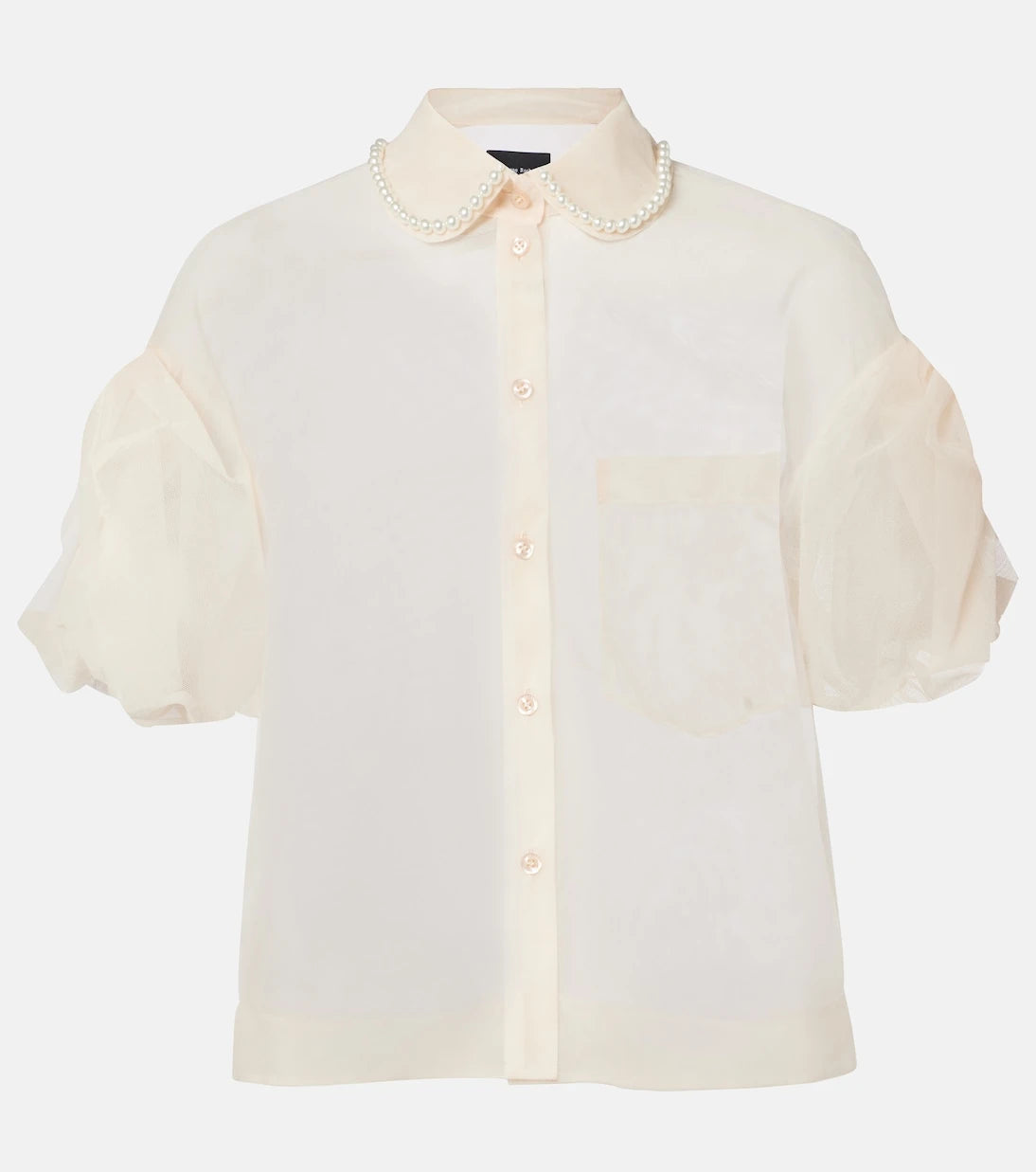 Simone Rocha - Cropped puff-sleeve tulle blouse