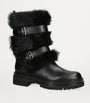 Gianvito Rossi Black Shearling-Trim Maverick Biker Boots 40