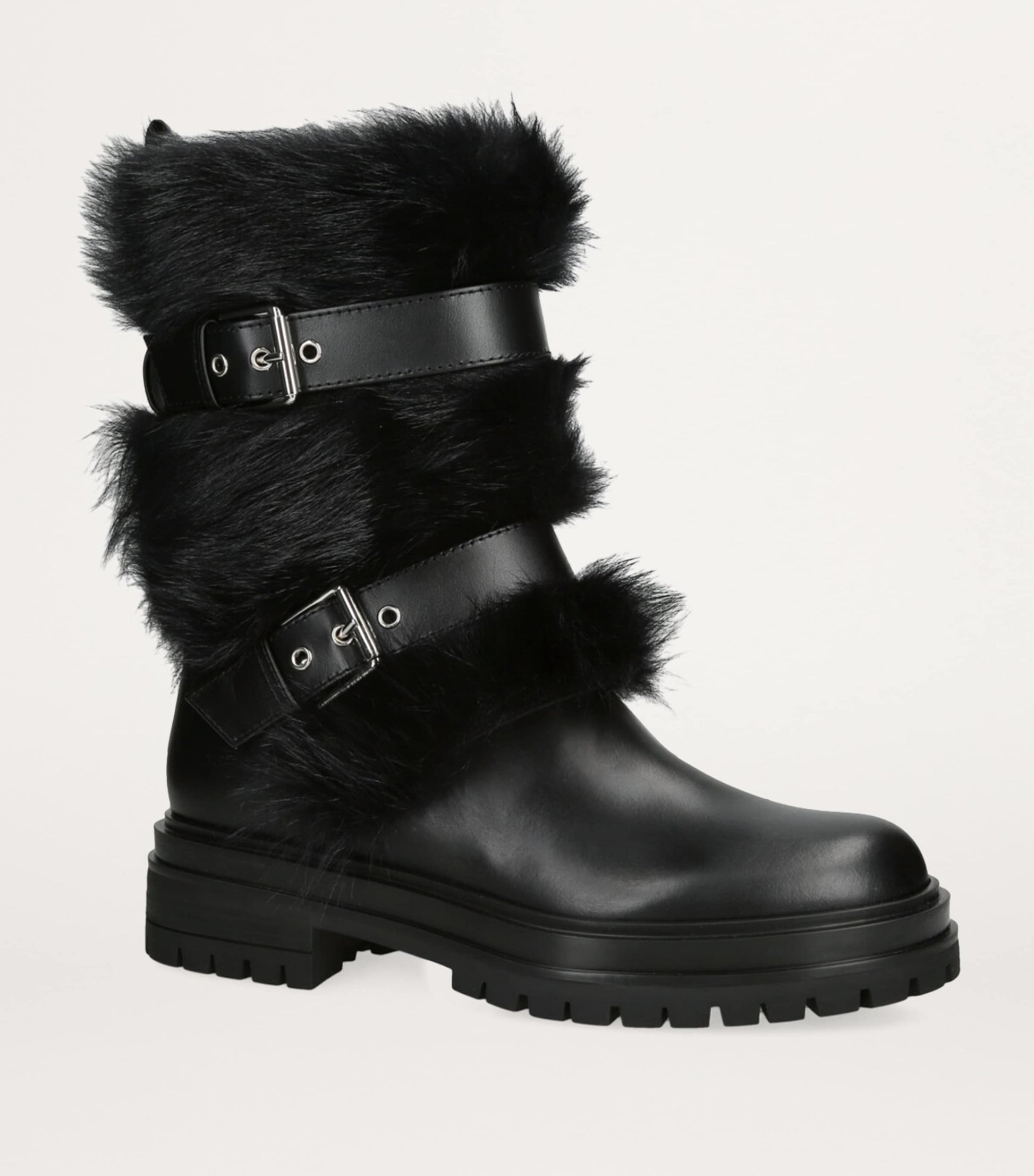 Gianvito Rossi Black Shearling-Trim Maverick Biker Boots 40