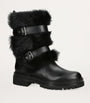 Gianvito Rossi Black Shearling-Trim Maverick Biker Boots 40