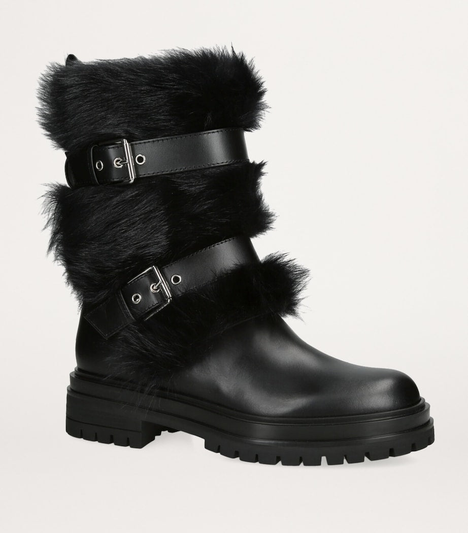 Gianvito Rossi Black Shearling-Trim Maverick Biker Boots 40