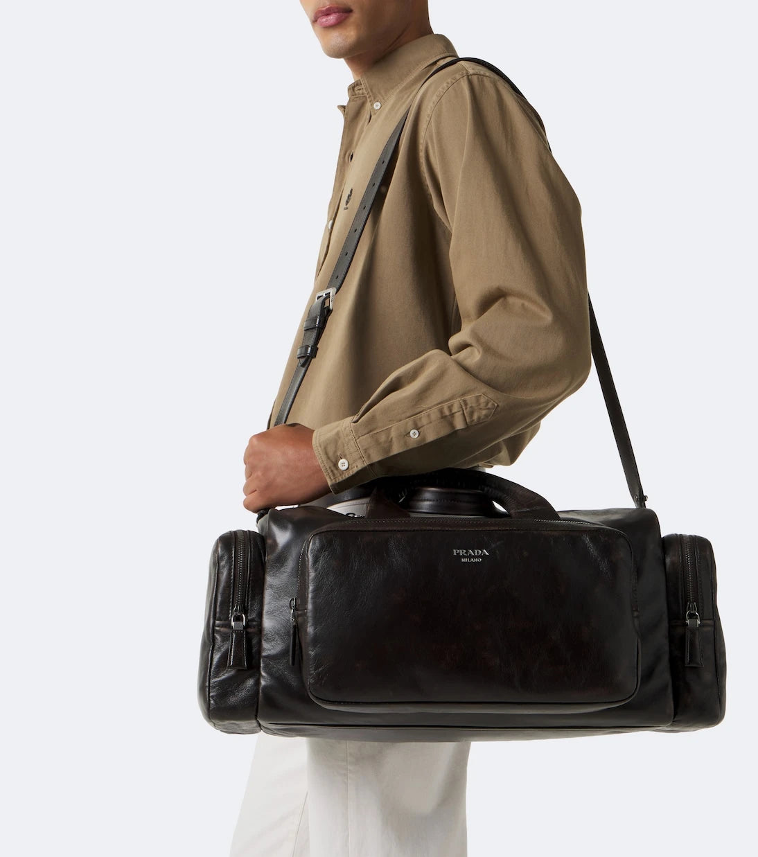 Prada - Distressed leather duffel bag