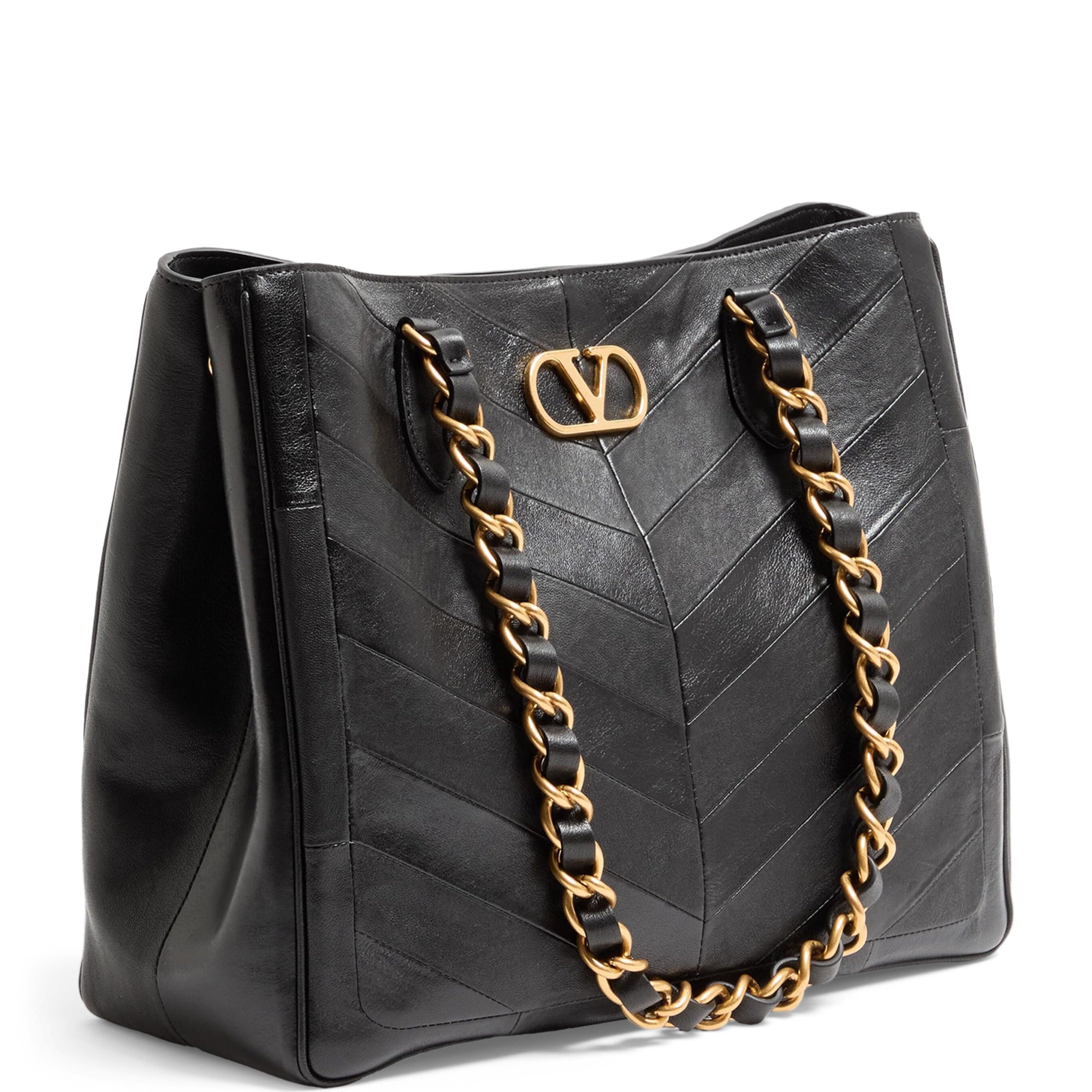 Valentino Garavani Black Leather Laseine Tote Bag