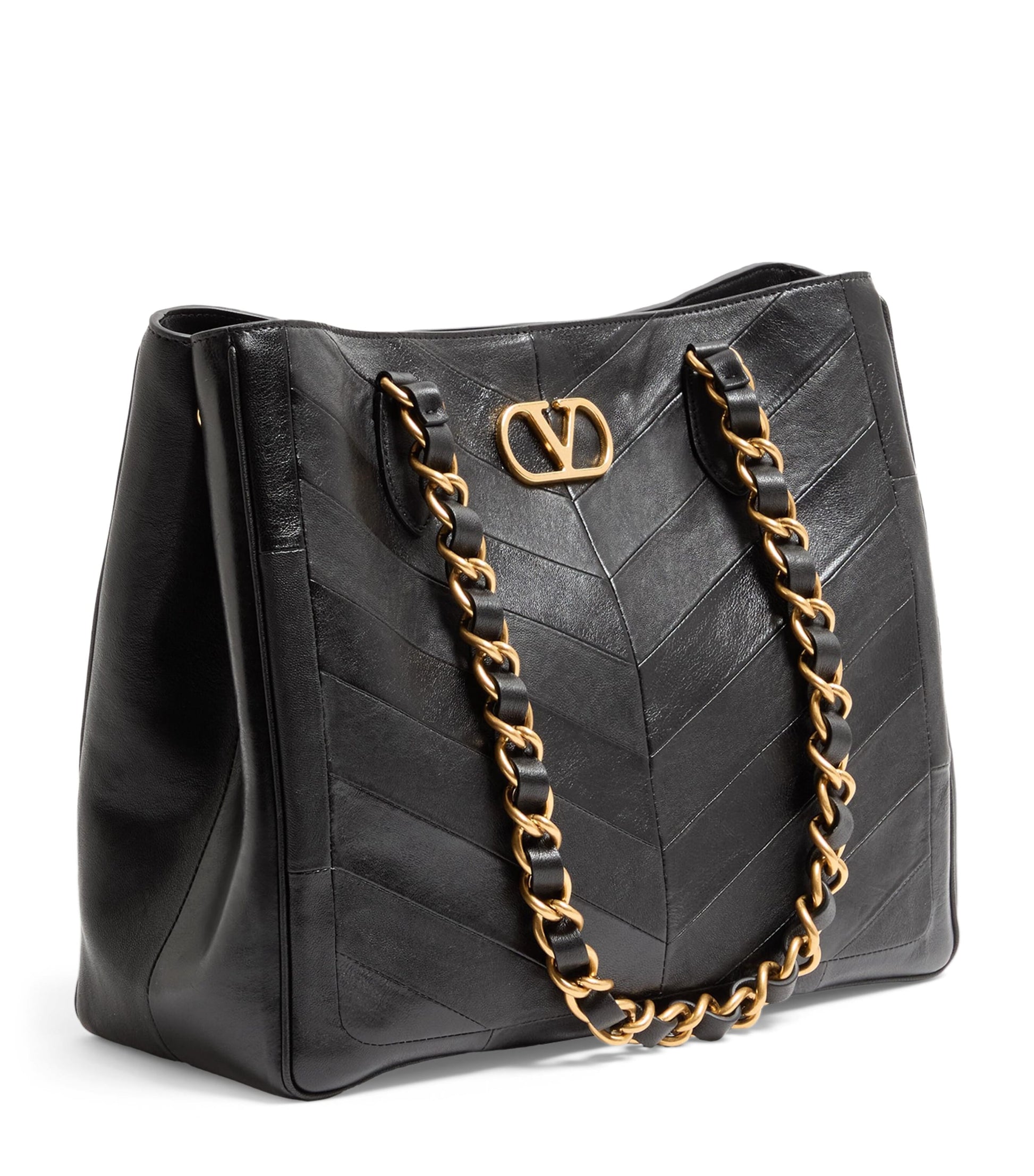 Valentino Garavani Black Leather Laseine Tote Bag