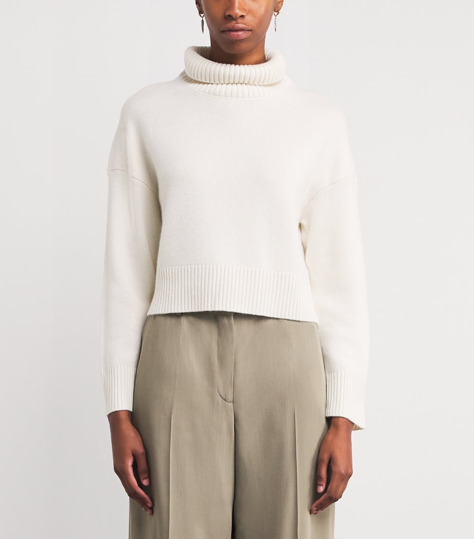 White Cashmere-Blend Rollneck Sweater