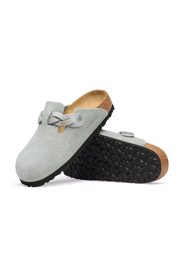 Birkenstock Kadın Süet Terlik Sabolar Boston Braided Suede Leather