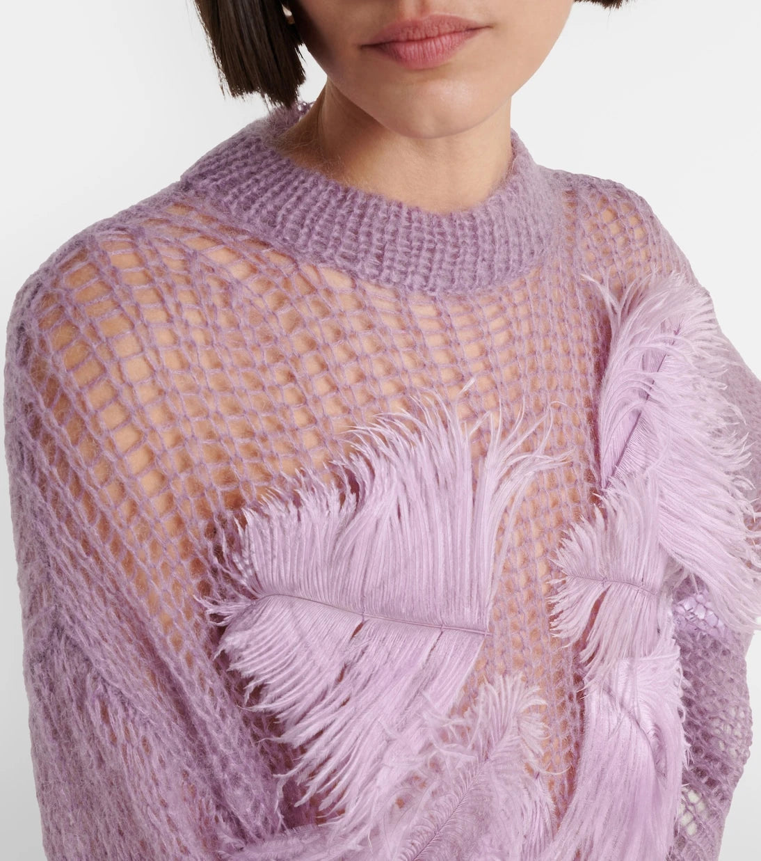The Attico - Feather-trimmed open-knit mohair-blend sweater