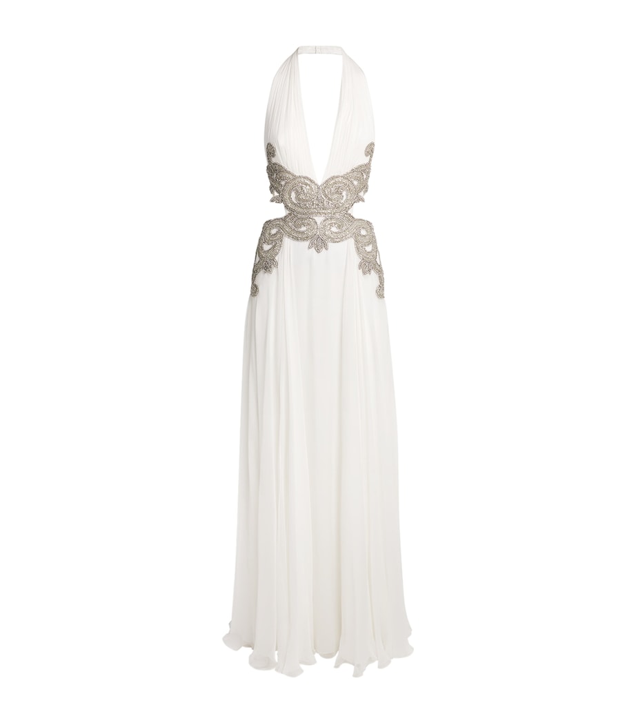 Zuhair Murad White Silk Chiffon Embellished Gown