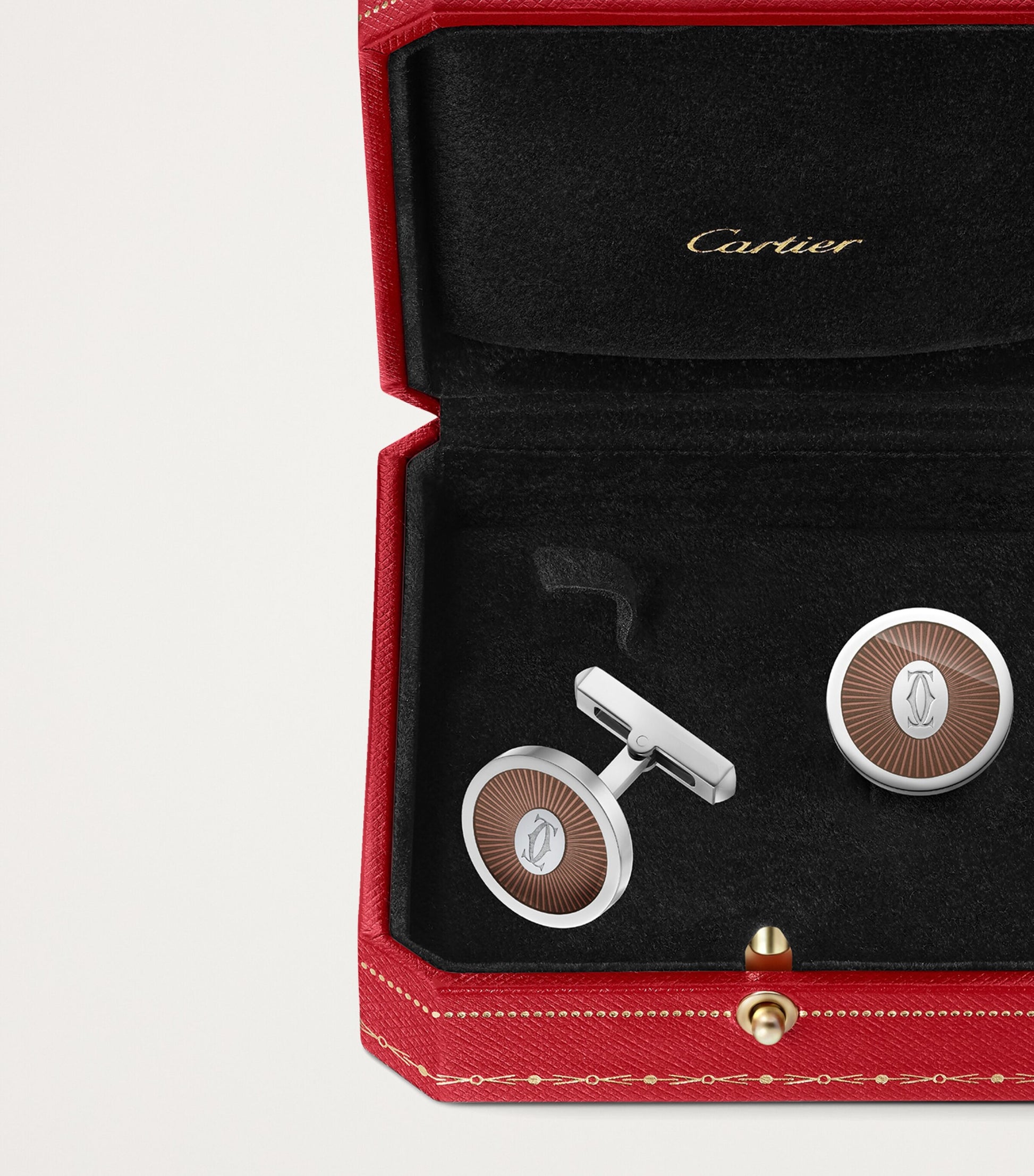 Sterling Silver and Brown Lacquer Double C de Cartier Cufflinks