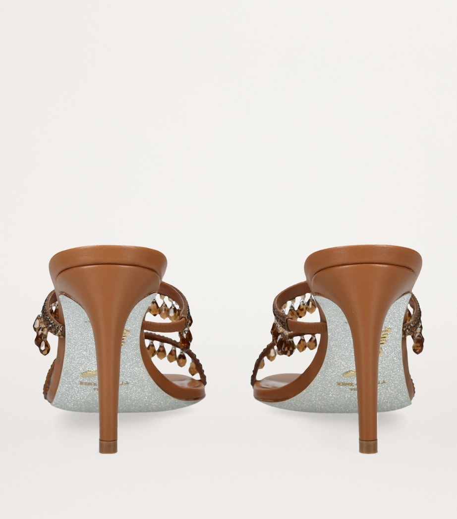 René Caovilla Brown Embellished Chandelier Mules 80