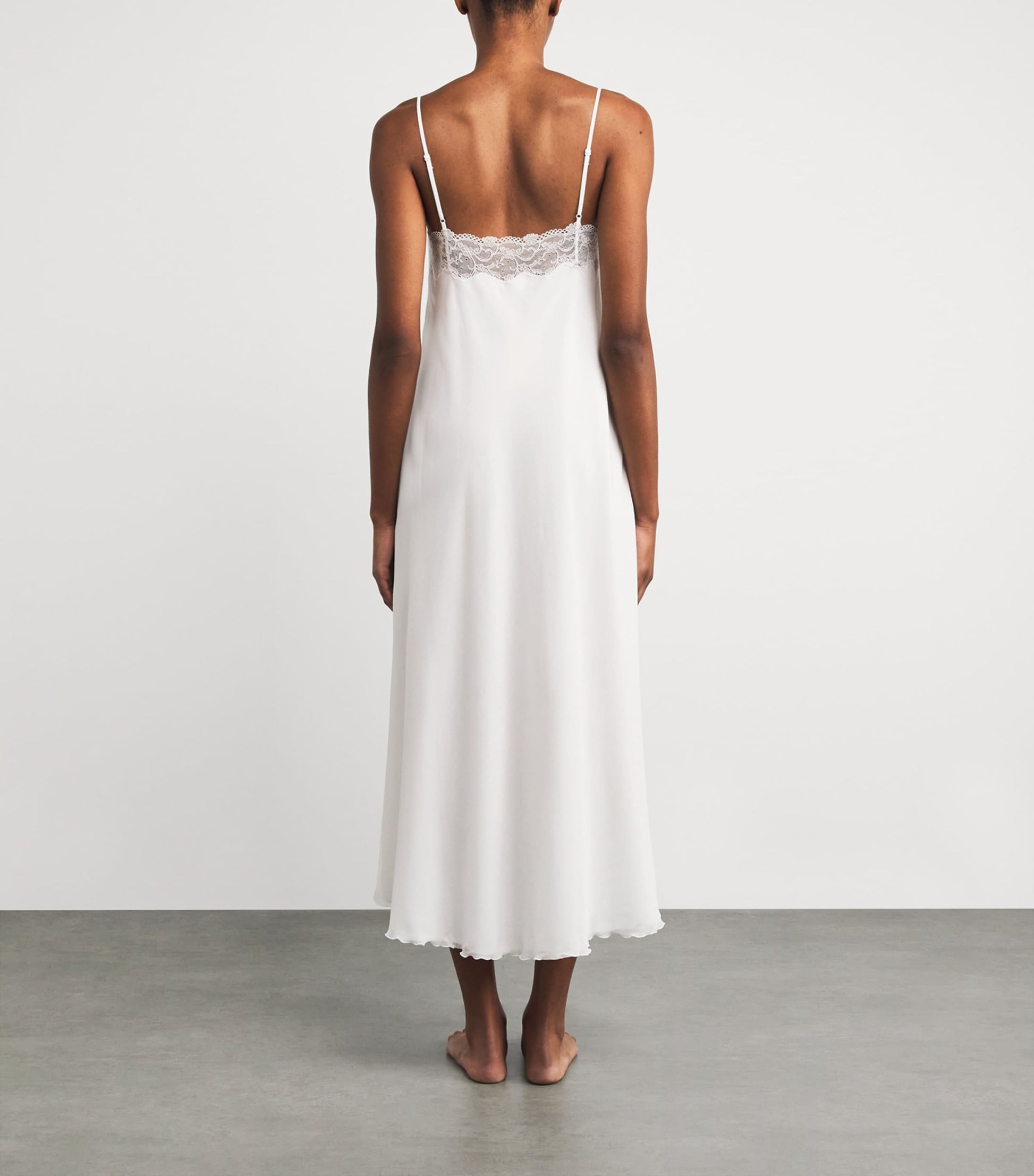 Bocan Ivory Silk Chiffon Lace-Trim Elora Nightdress