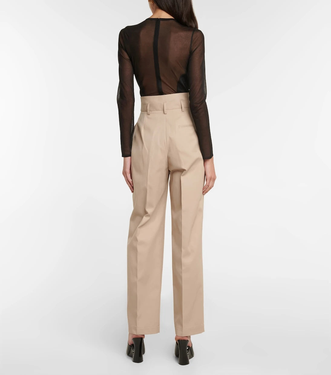 Alaïa - بنطلون مستقيم عالي الخصر من مزيج القطن
