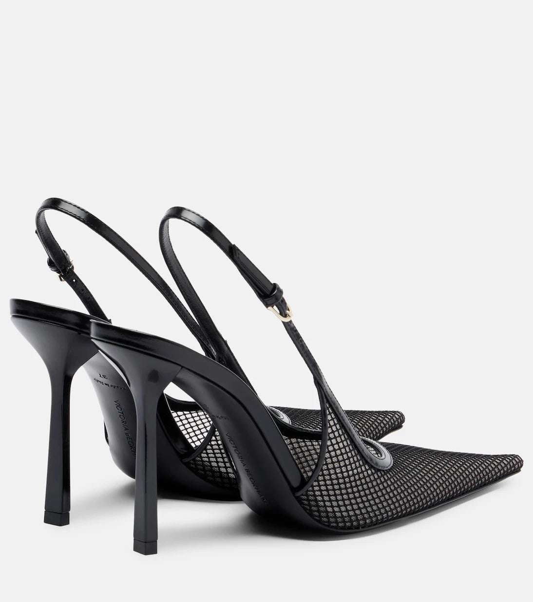 Victoria Beckham - Leather-trimmed mesh slingback pumps