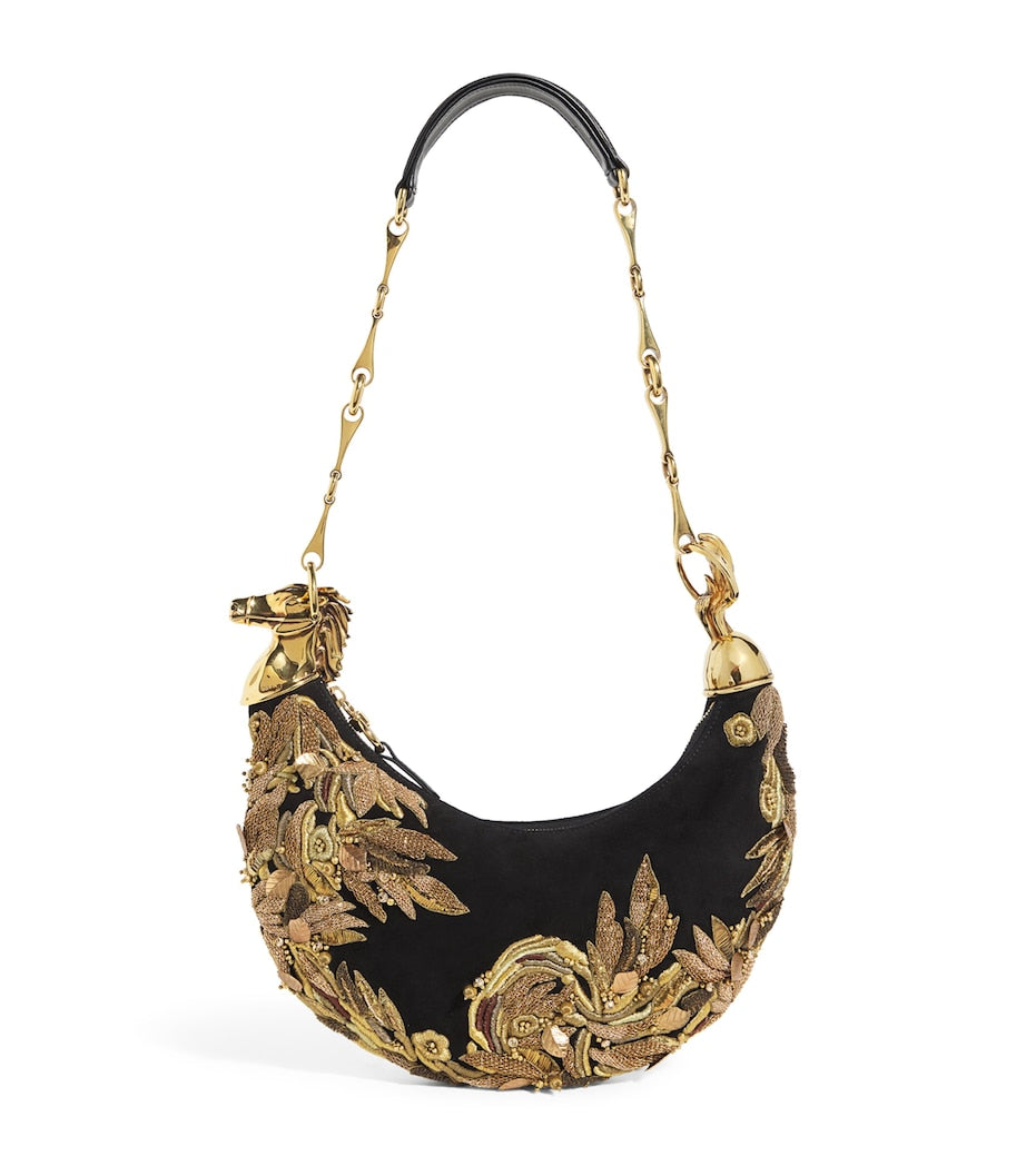 Chloé Black Suede Embellished Horse Shoulder Bag