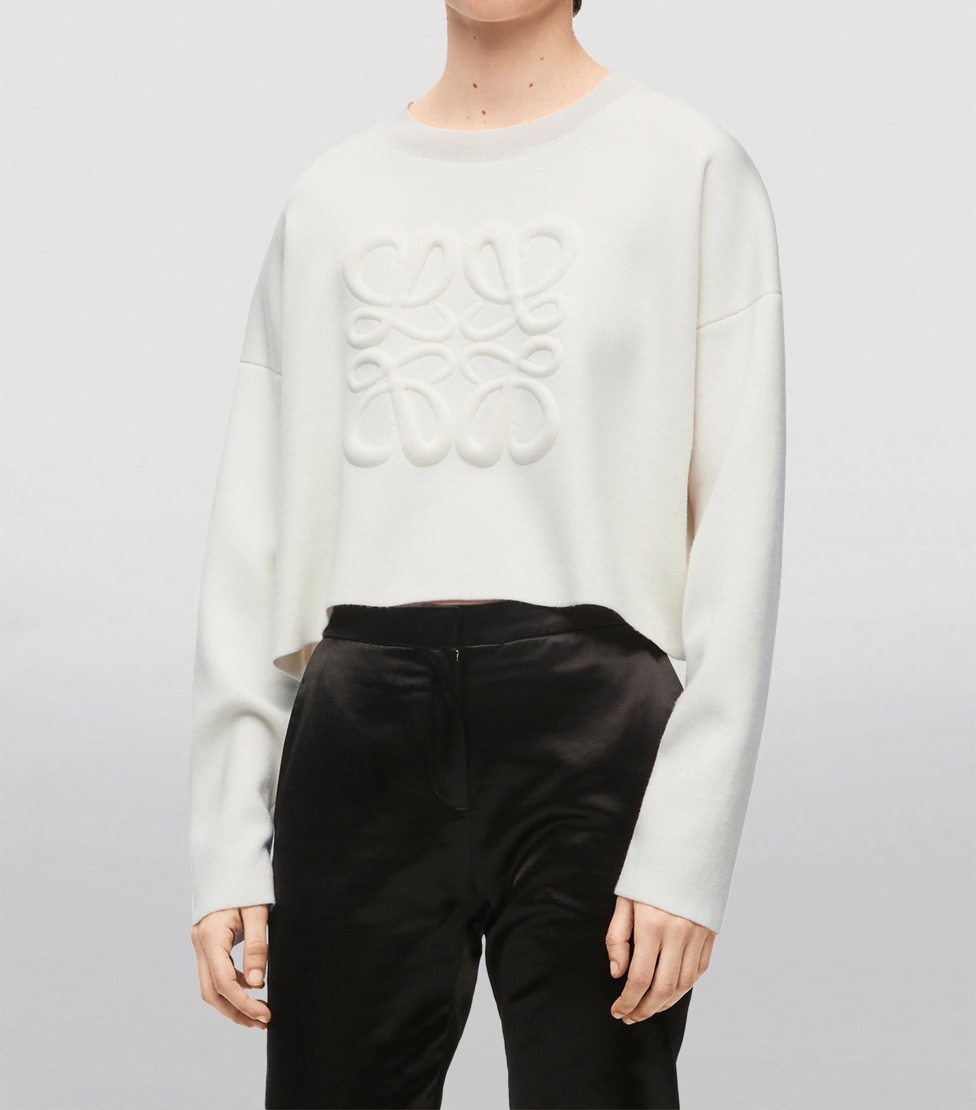 White Cropped Anagram Sweater