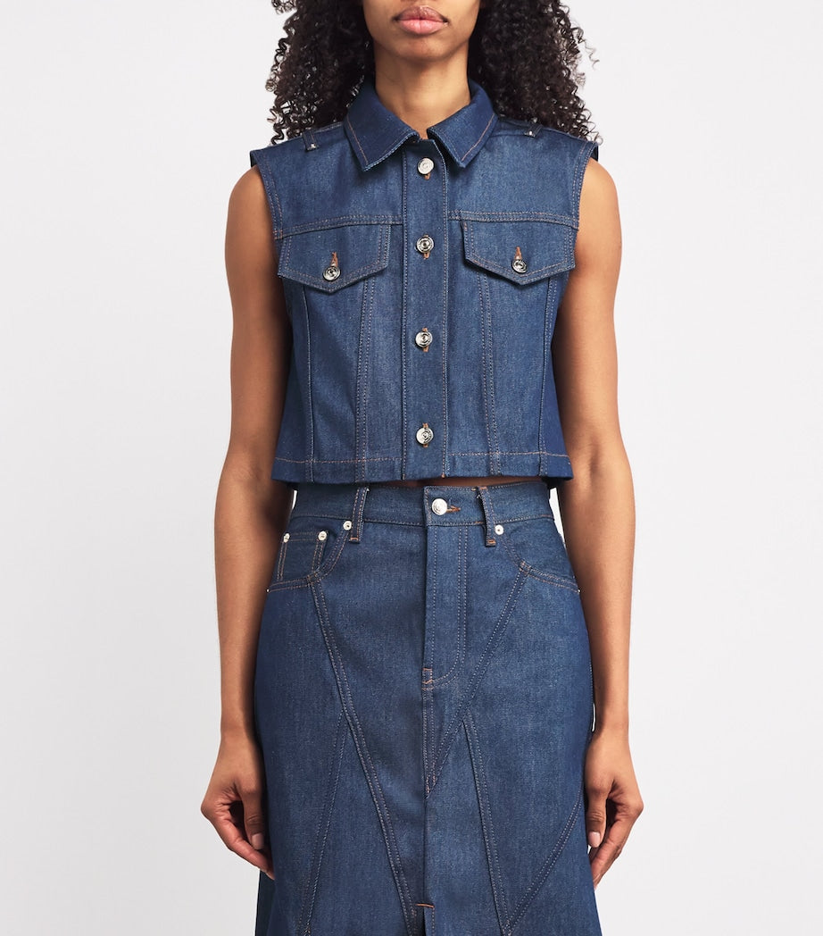 Blue Cropped Sleeveless Denim Jacket