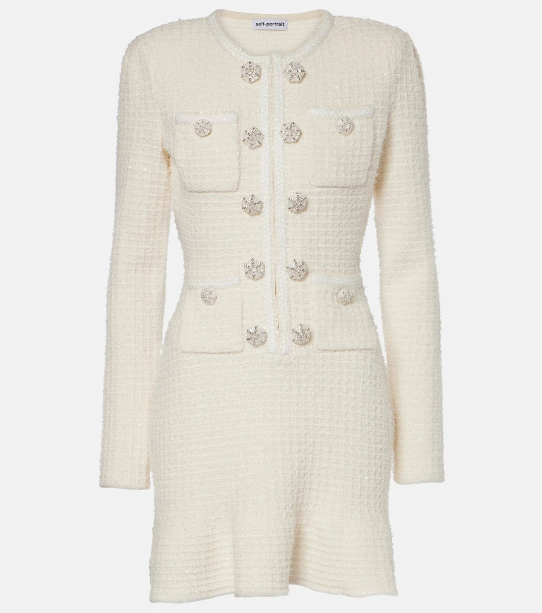 Self-Portrait - Embellished waffle-knit minidress