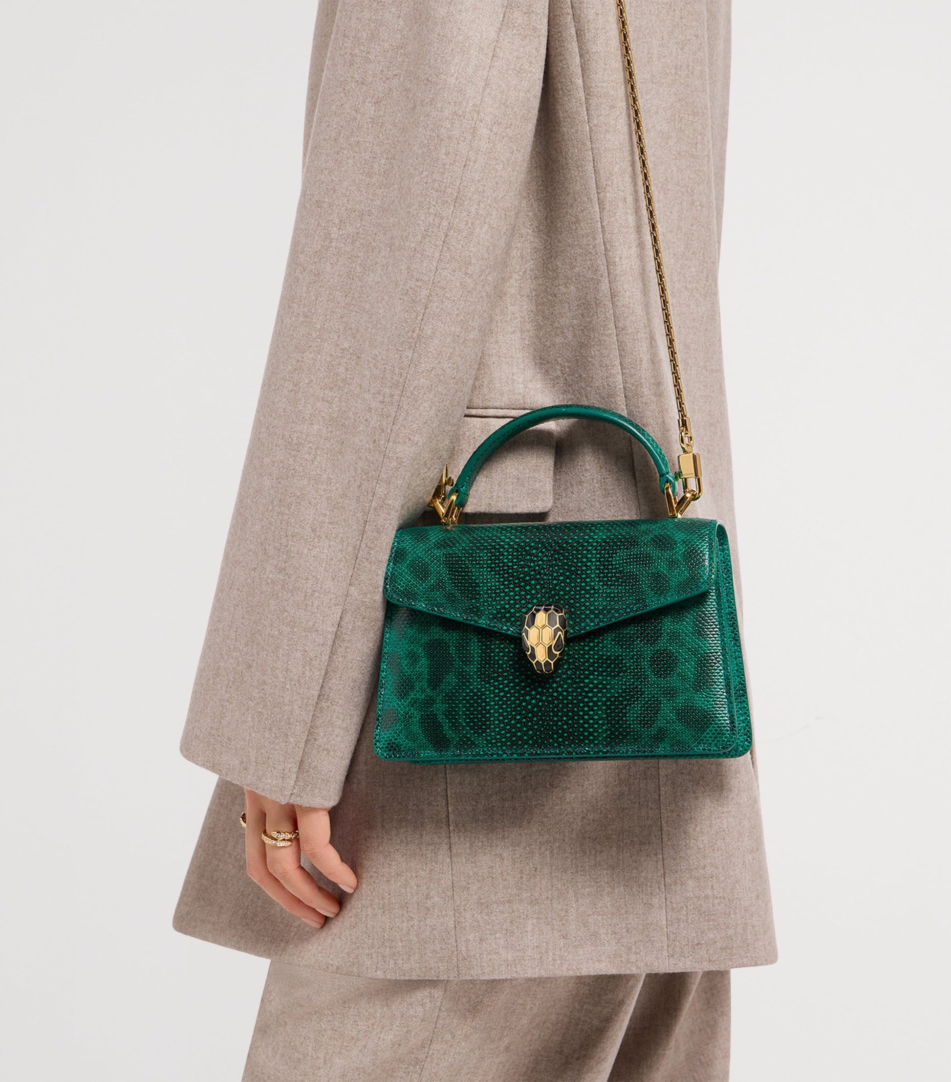 Green Karung Leather Serpenti Forever Top-Handle Bag