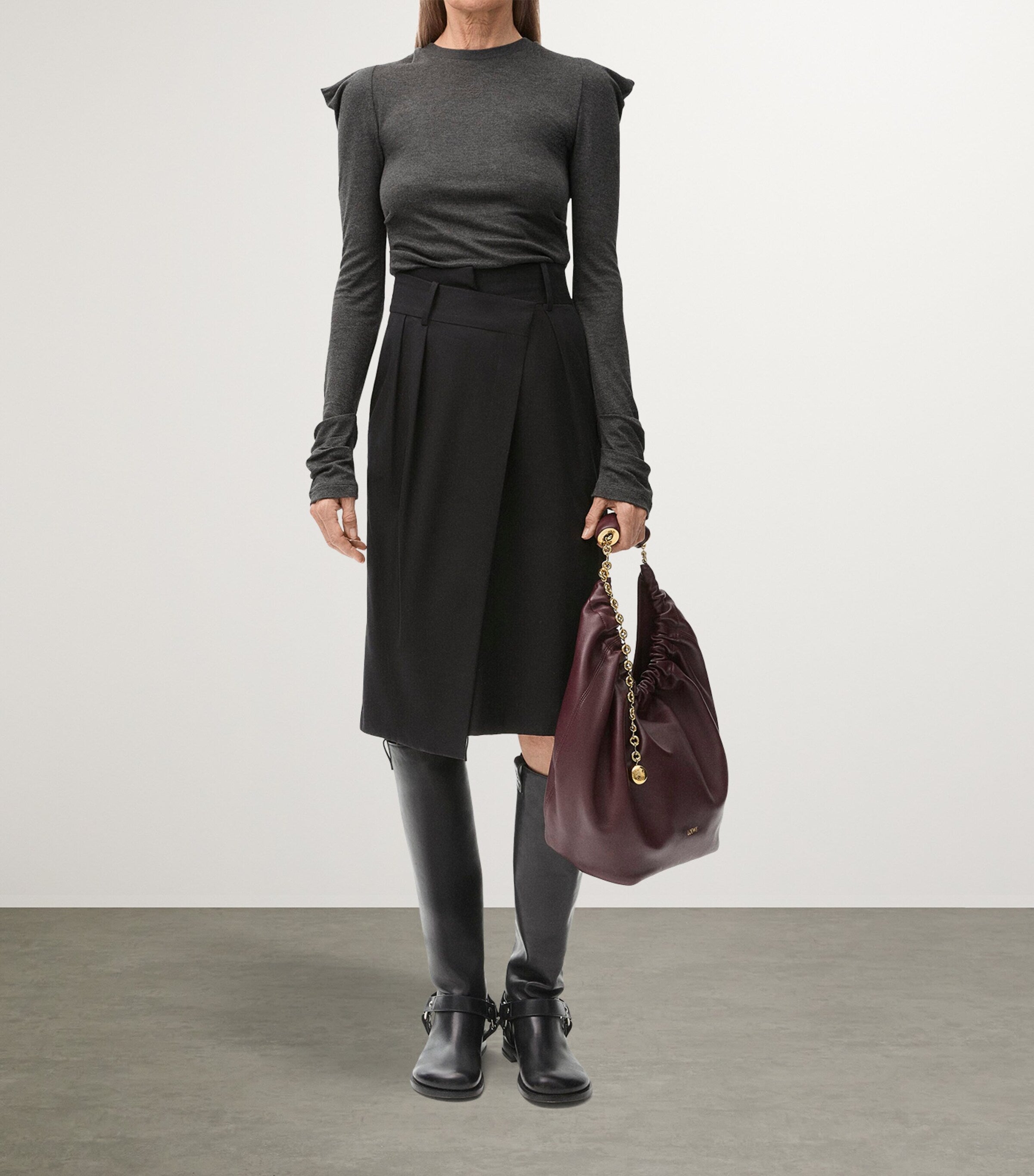 LOEWE Black Cotton-Silk Gabardine Wrap Skirt