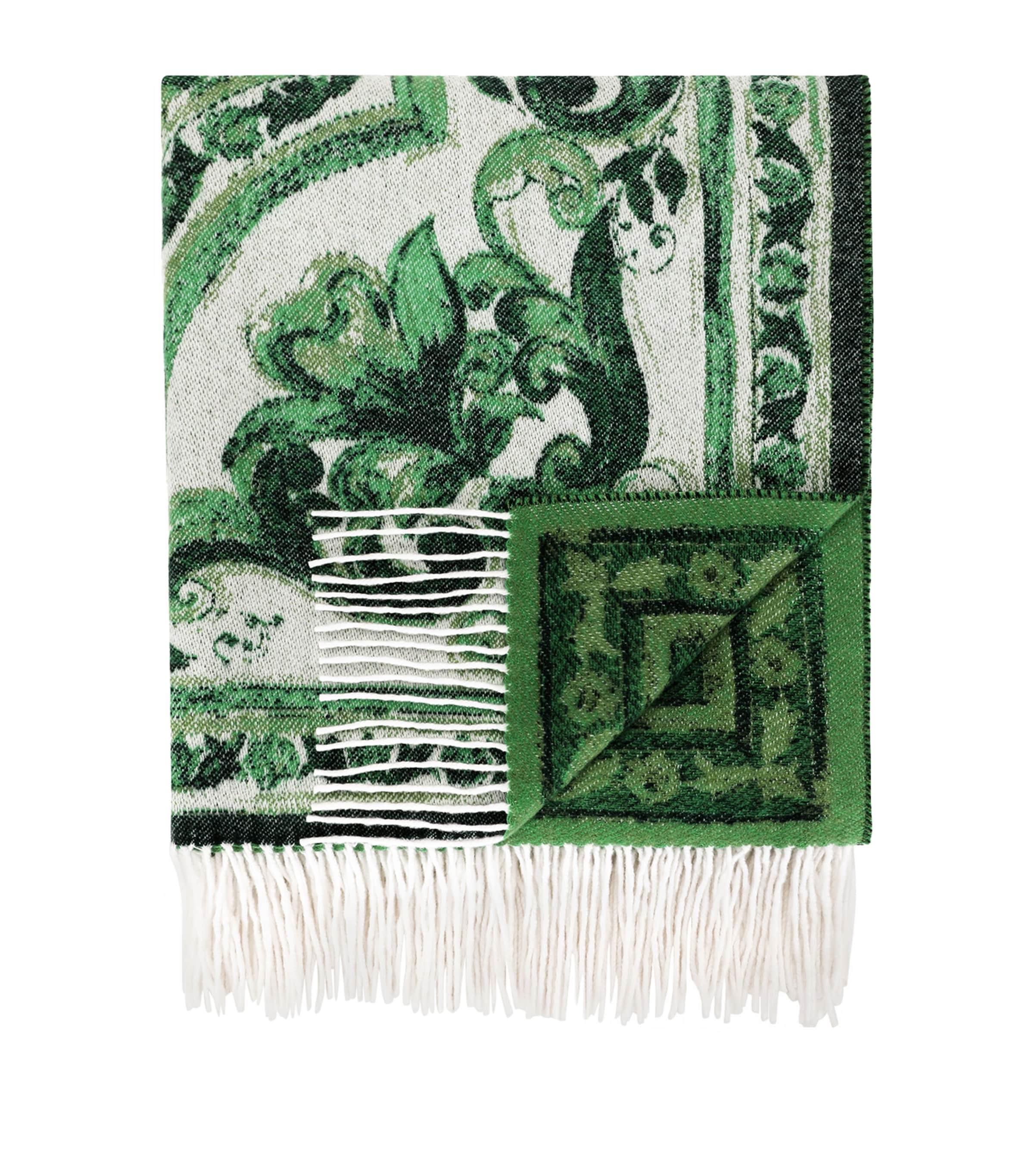 Dolce & Gabbana Casa Cashmere Verde Maiolica Fringe Throw (140cm x 180cm)