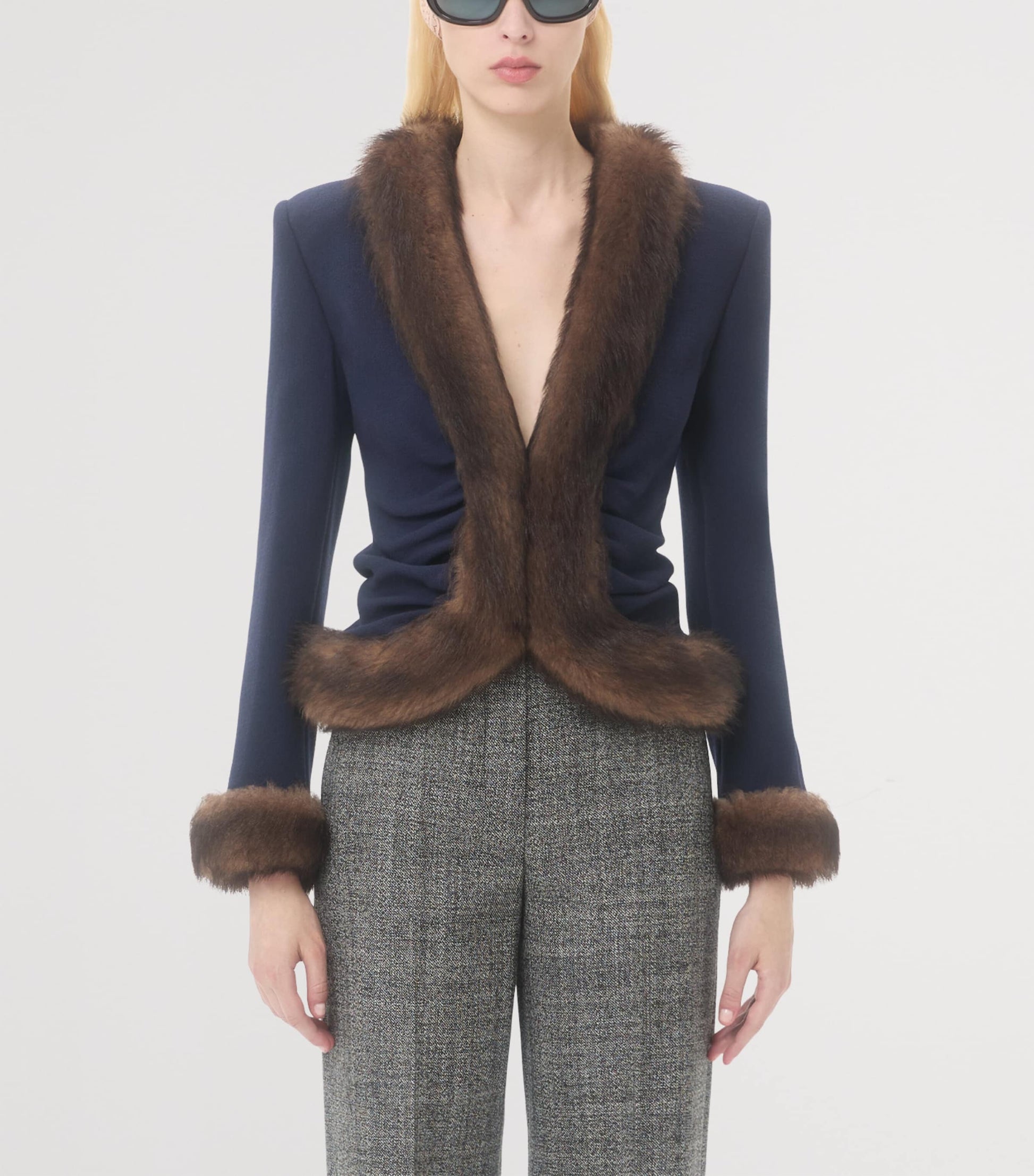 Valentino Blue Faux Fur-Trim Blazer
