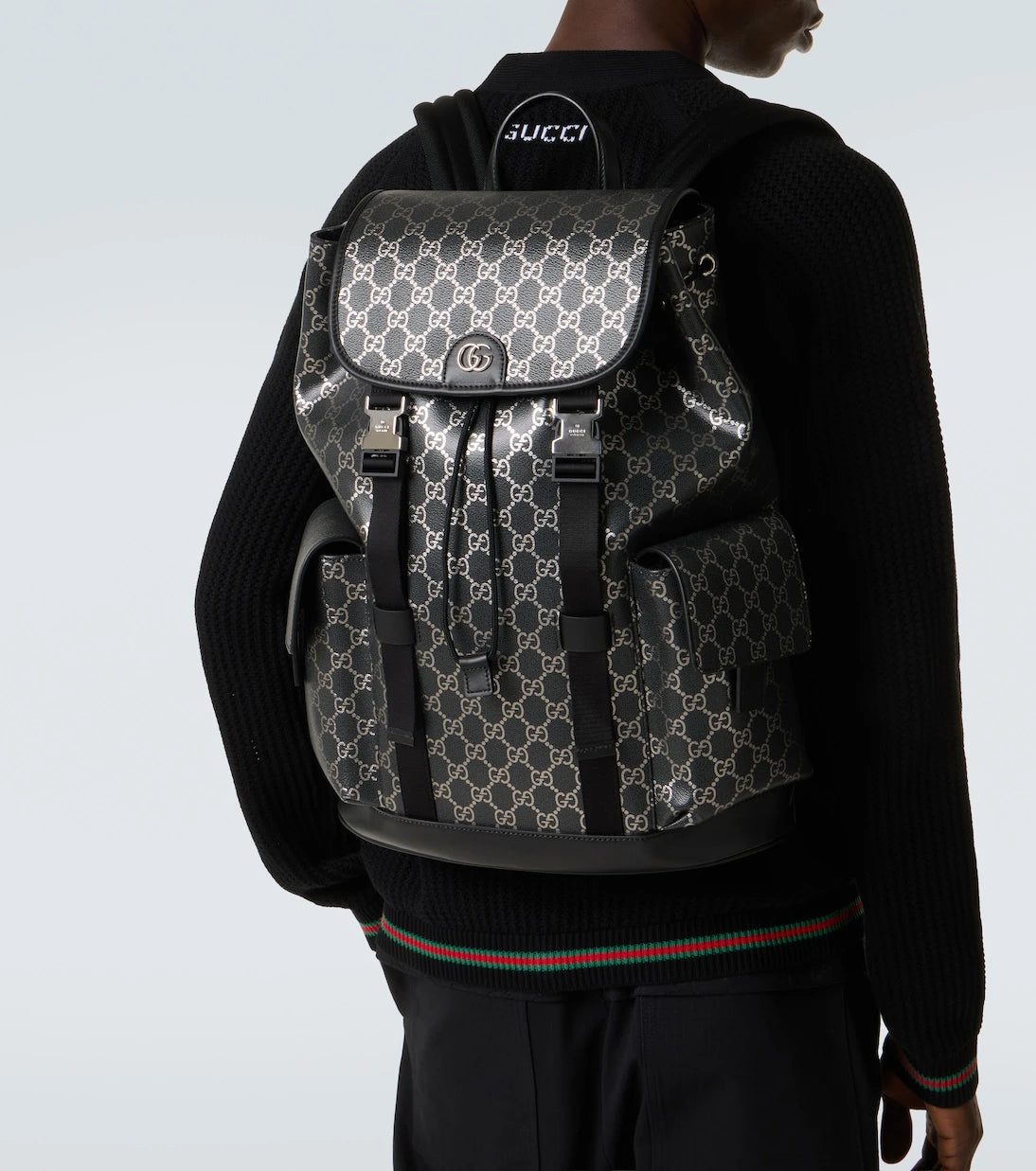 Gucci - GG leather-trimmed backpack