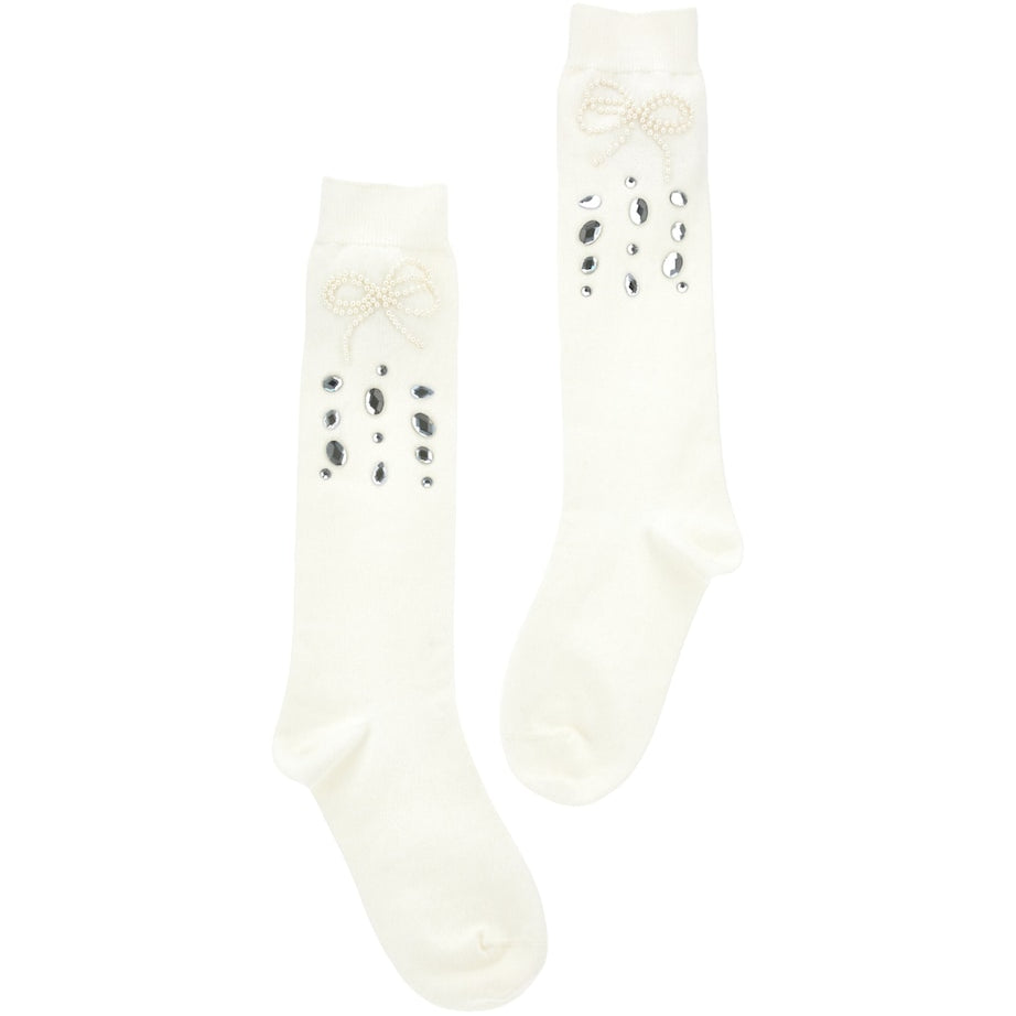 Monnalisa Rhinestone- and Bow-Embellished Socks