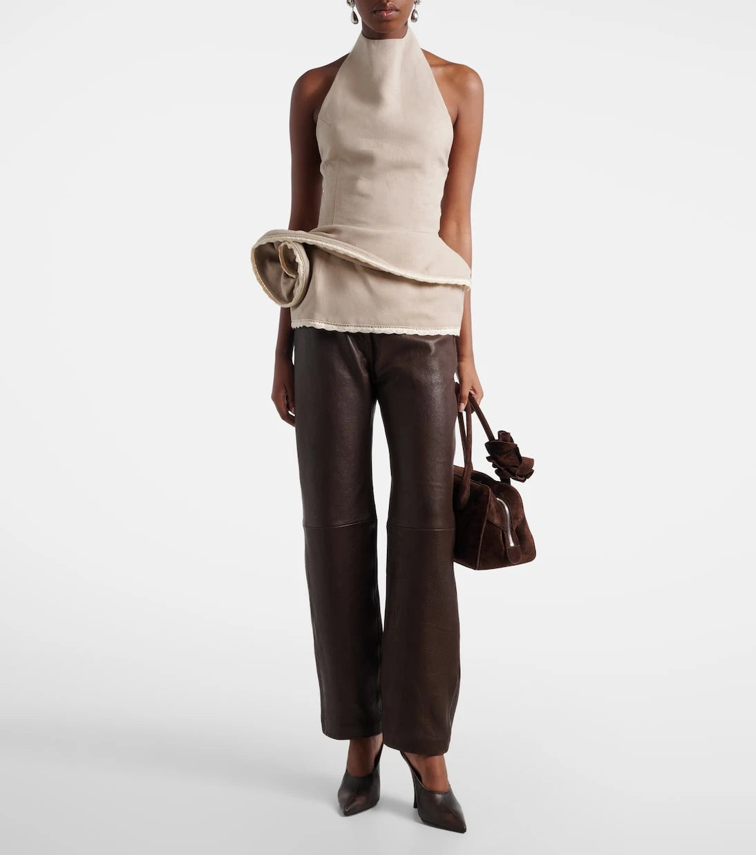 Magda Butrym - Peplum floral-appliqué linen top