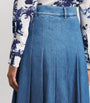 Blue Pleated Denim Skirt