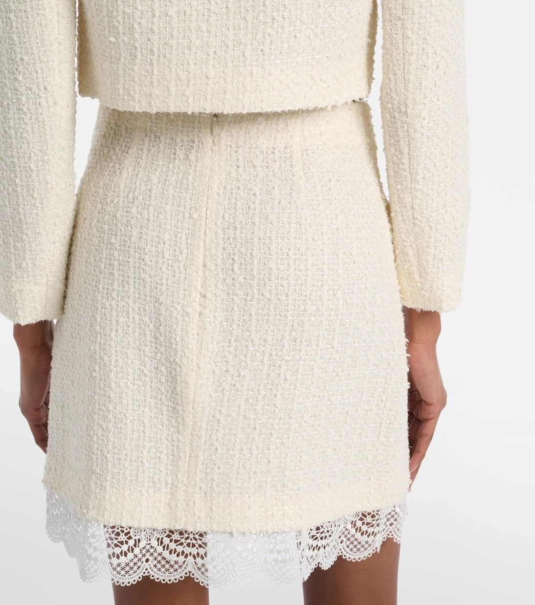 Self-Portrait - Lace-trimmed bouclé miniskirt