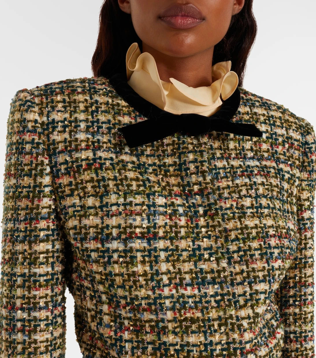 Valentino - Velvet-trimmed lamé tweed jacket