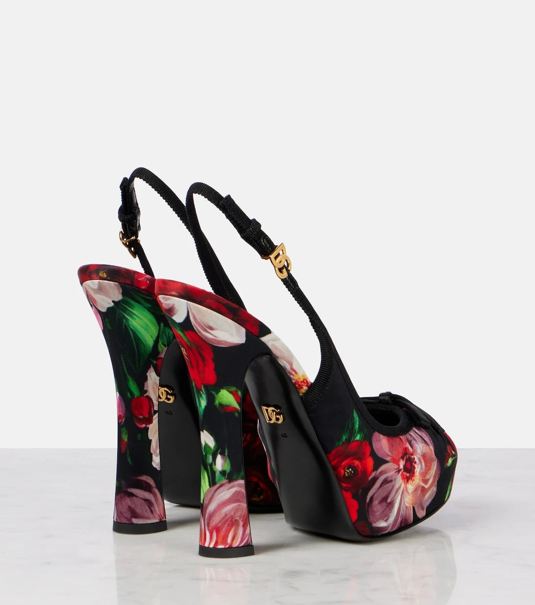 Dolce&Gabbana - Vally 105 floral satin slingback pumps