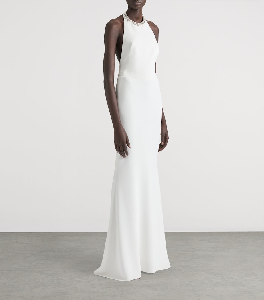 Satin Embellished Halterneck Dress IVORY