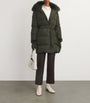 Yves Salomon Green Fur-Trim Down Coat with Mittens