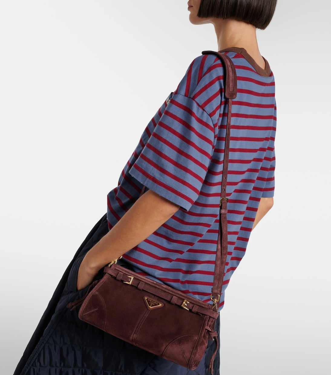 Prada - حقيبة كتف Prada Bonnie Small من الشمواه